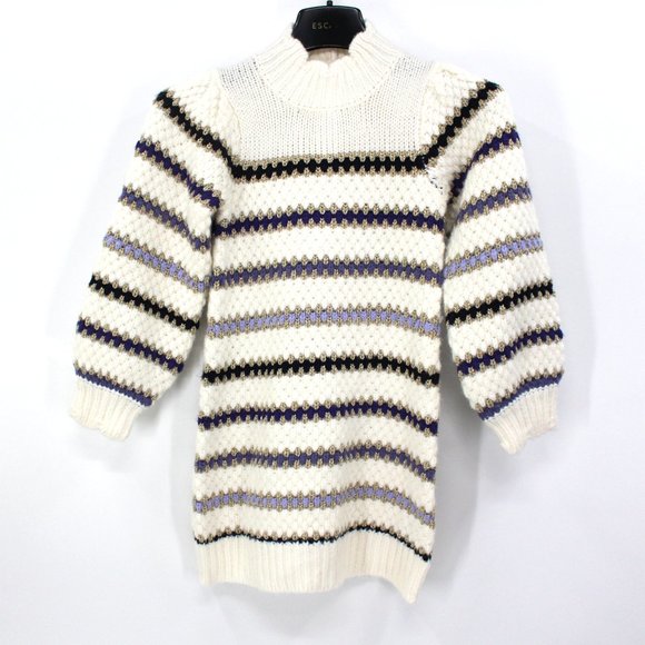 Janie And Jack Metallic Cream And Sugar Stripe Turtleneck Sweater Dress Girls 6 - Picture 1 of 8